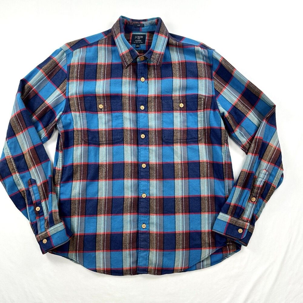 J Crew Slim Fit Button Up Flannel Shirt Mens Large Plaid Cotton Lumberjack